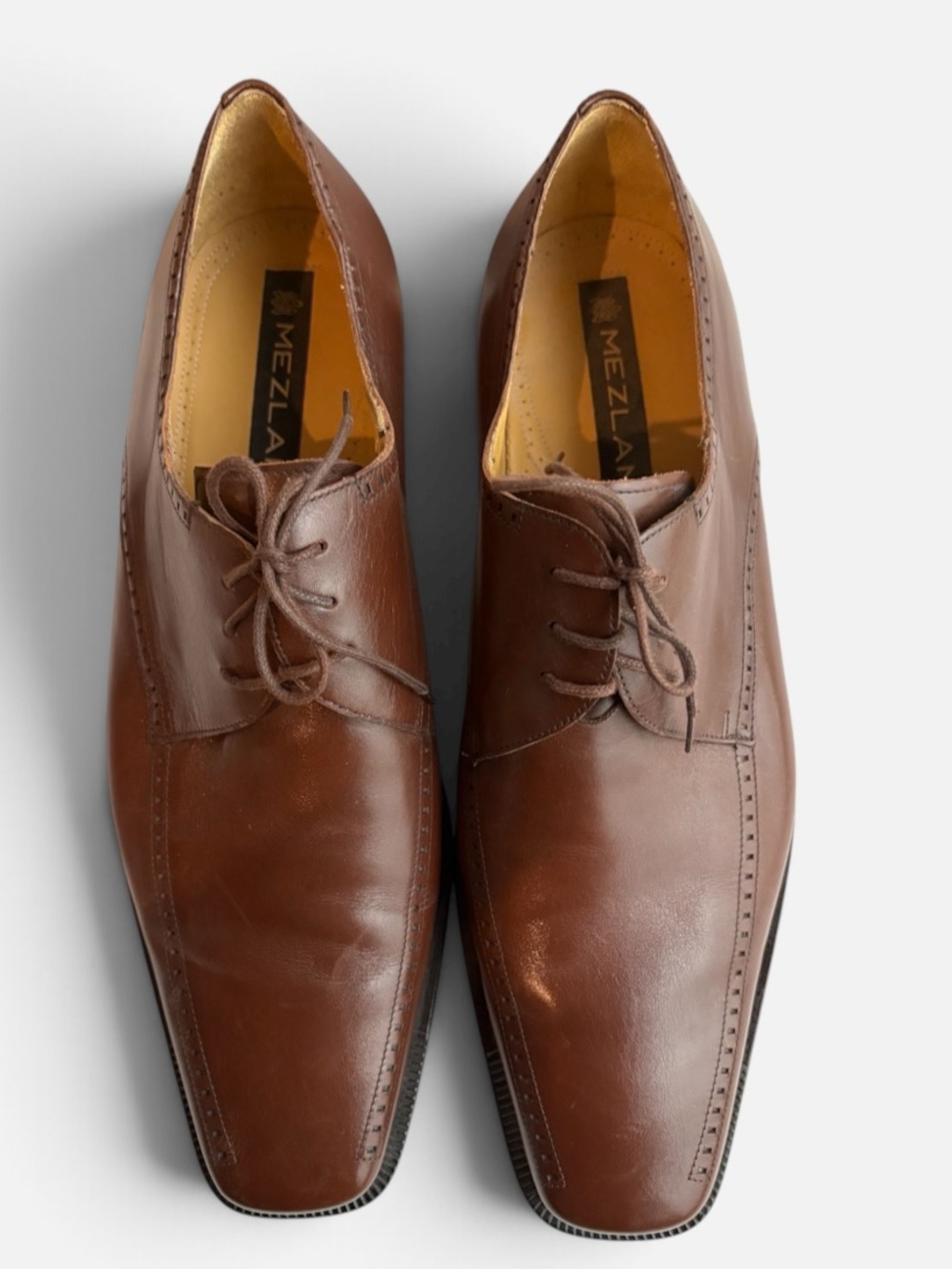 Mezlan Men's Brown Leather Square Toe Lace Up Derby Dress Shoes Size 14